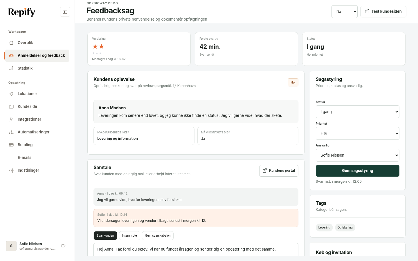 Eksempel på kundedialog i Repify